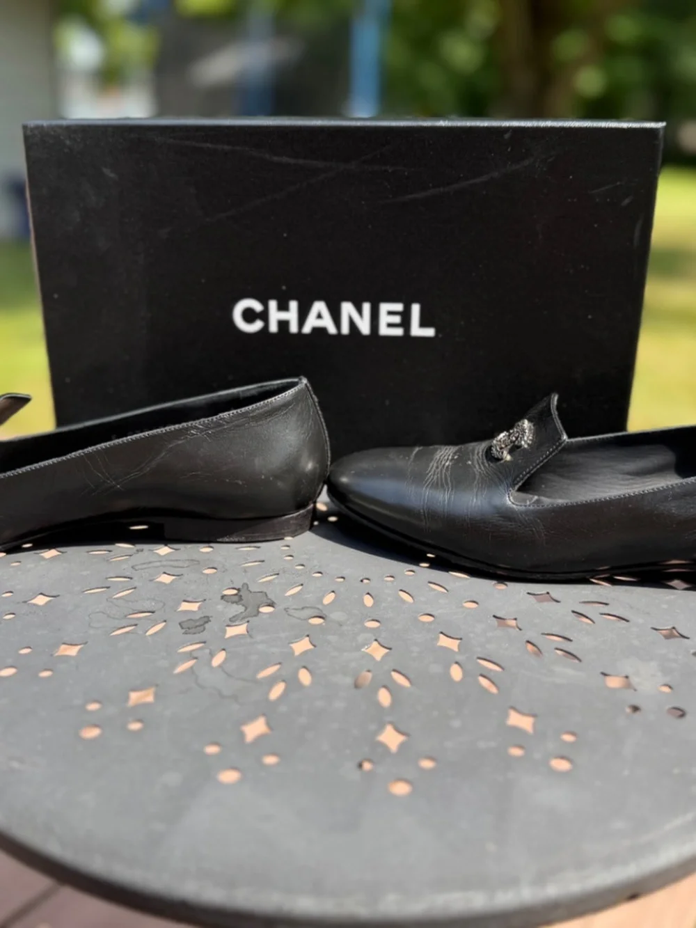 Chanel black calf skin leather moccasins - loafers size 36